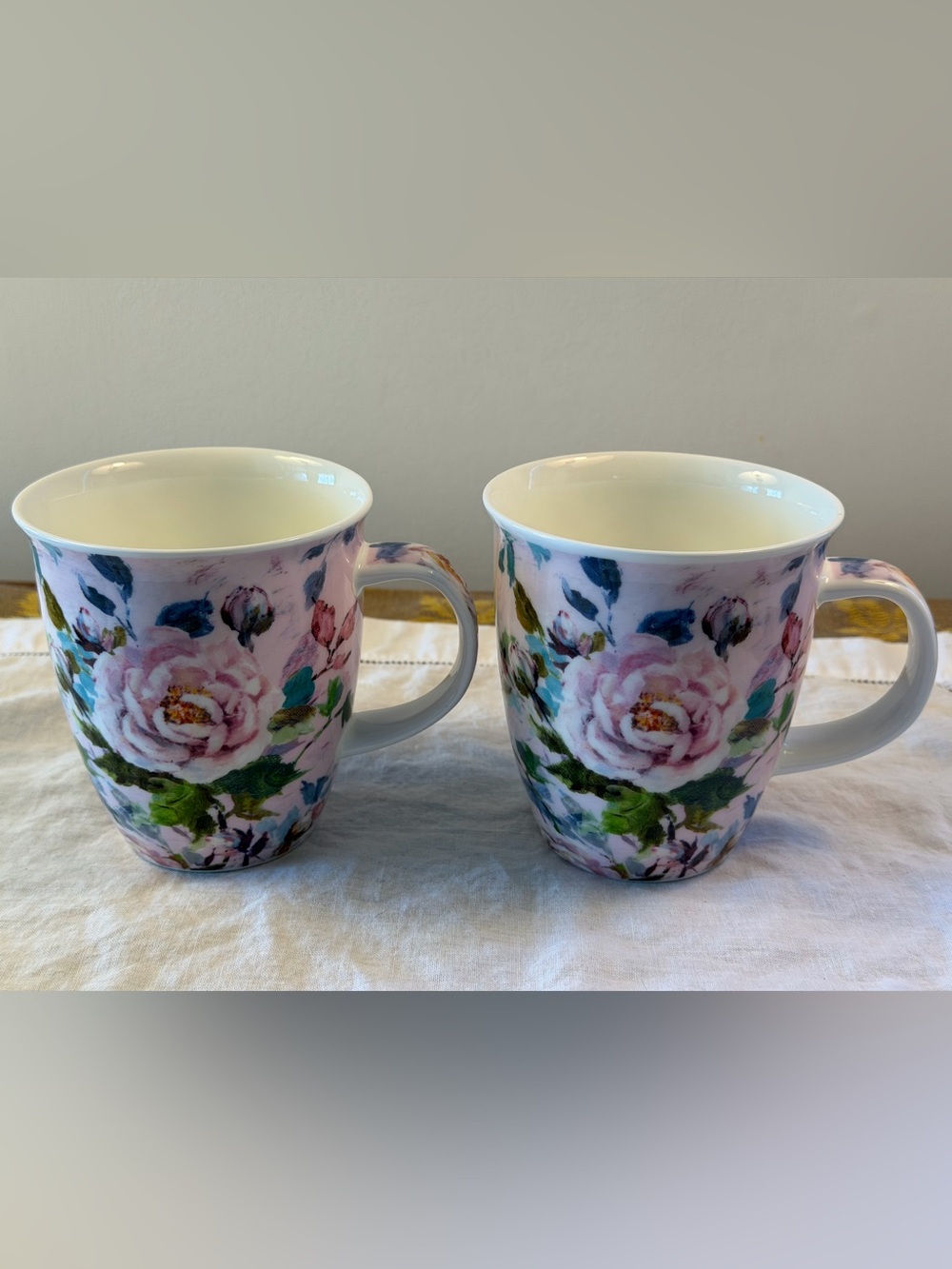 Dunoon Harrison Ripley Peonies Fine Bone China Mugs Set 2